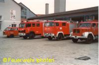 Unser alter Tanker 1997 vor der Fahrzeughalle mit dem LF16, dem TroTLF16 und dem MZF