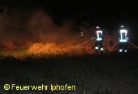 Scheunenbrand in Hellmitzheim - Ablöschen von Stroh